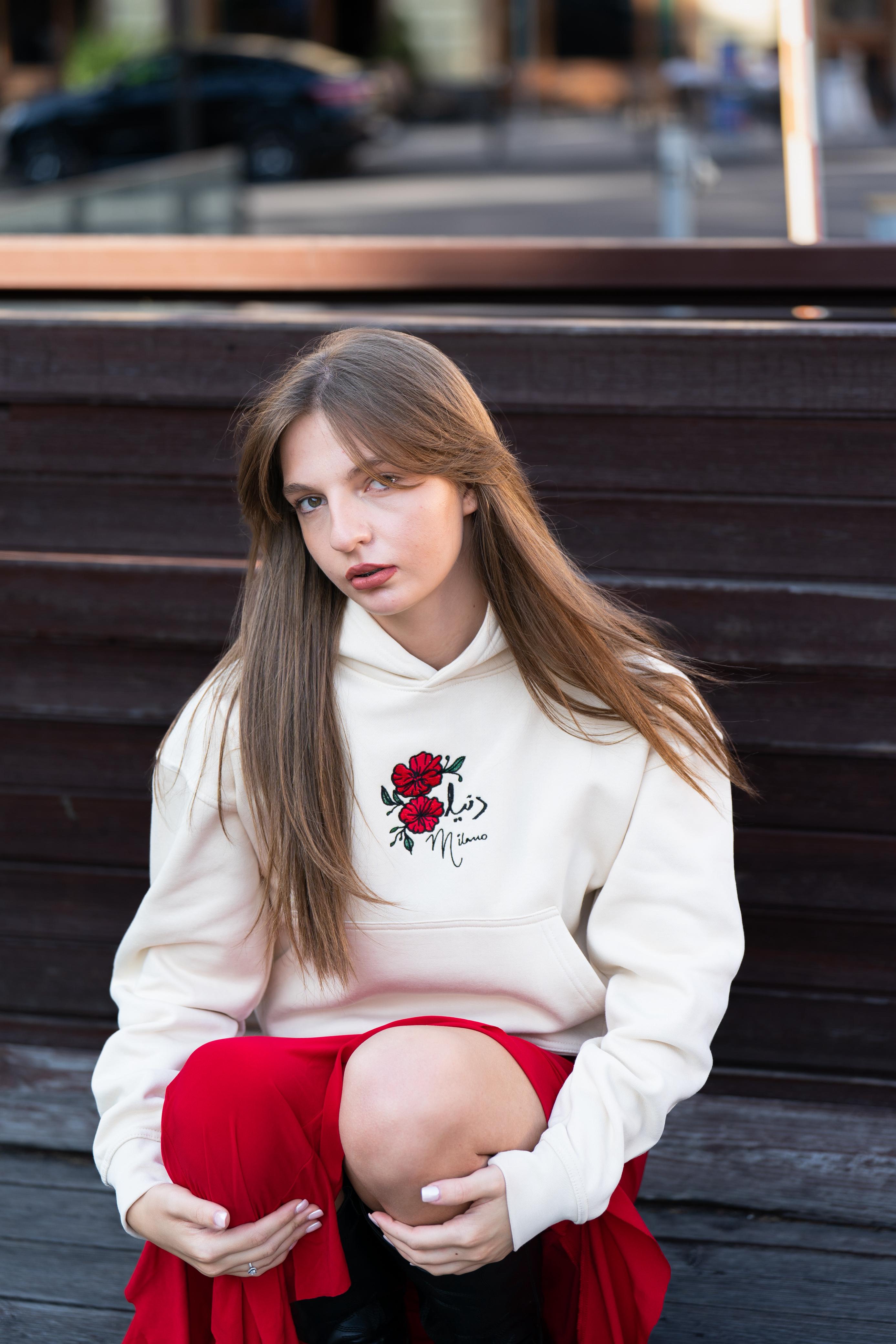 Beige - Oversized Embroidered Hoodie