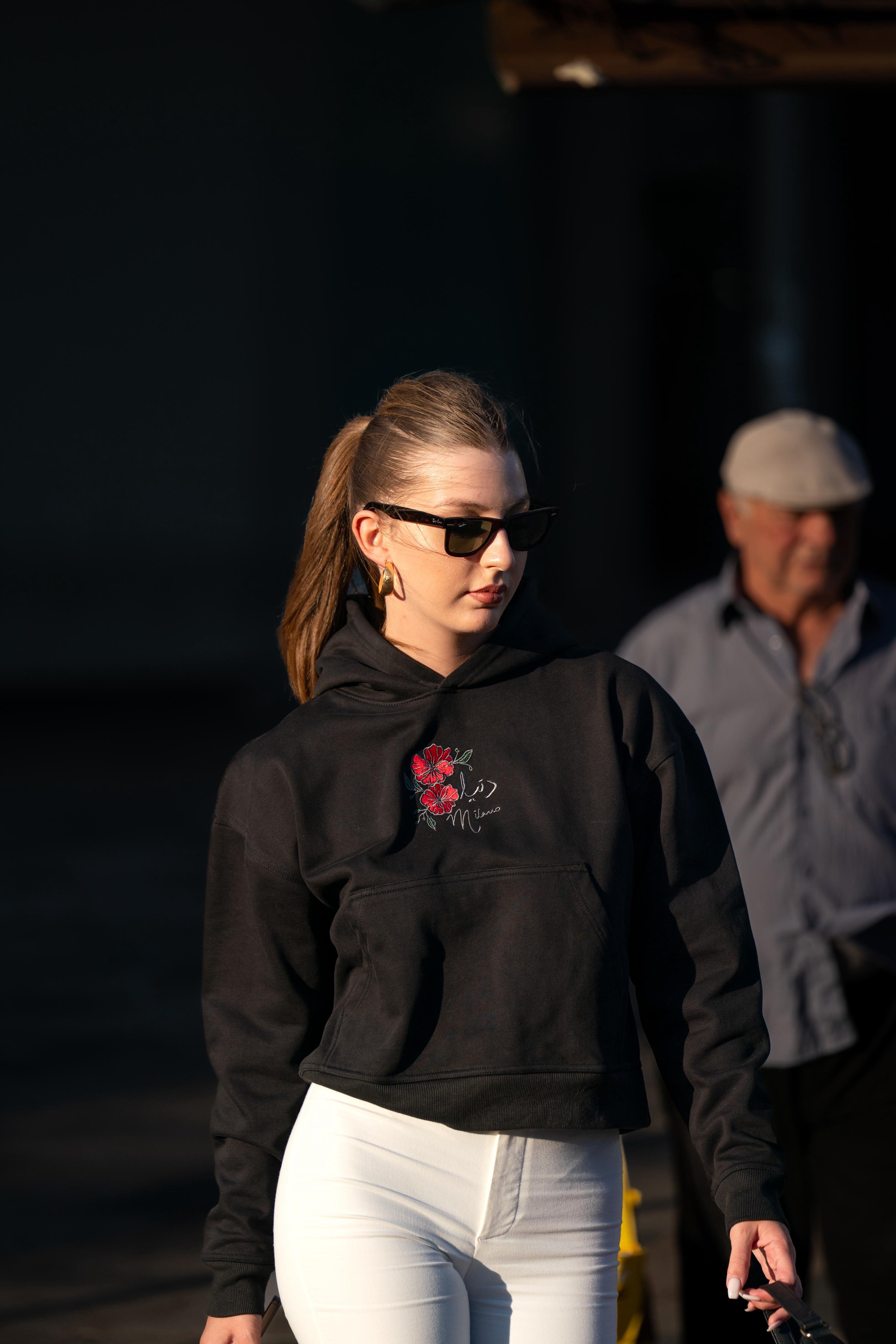 Black - Oversized Embroidered Hoodie