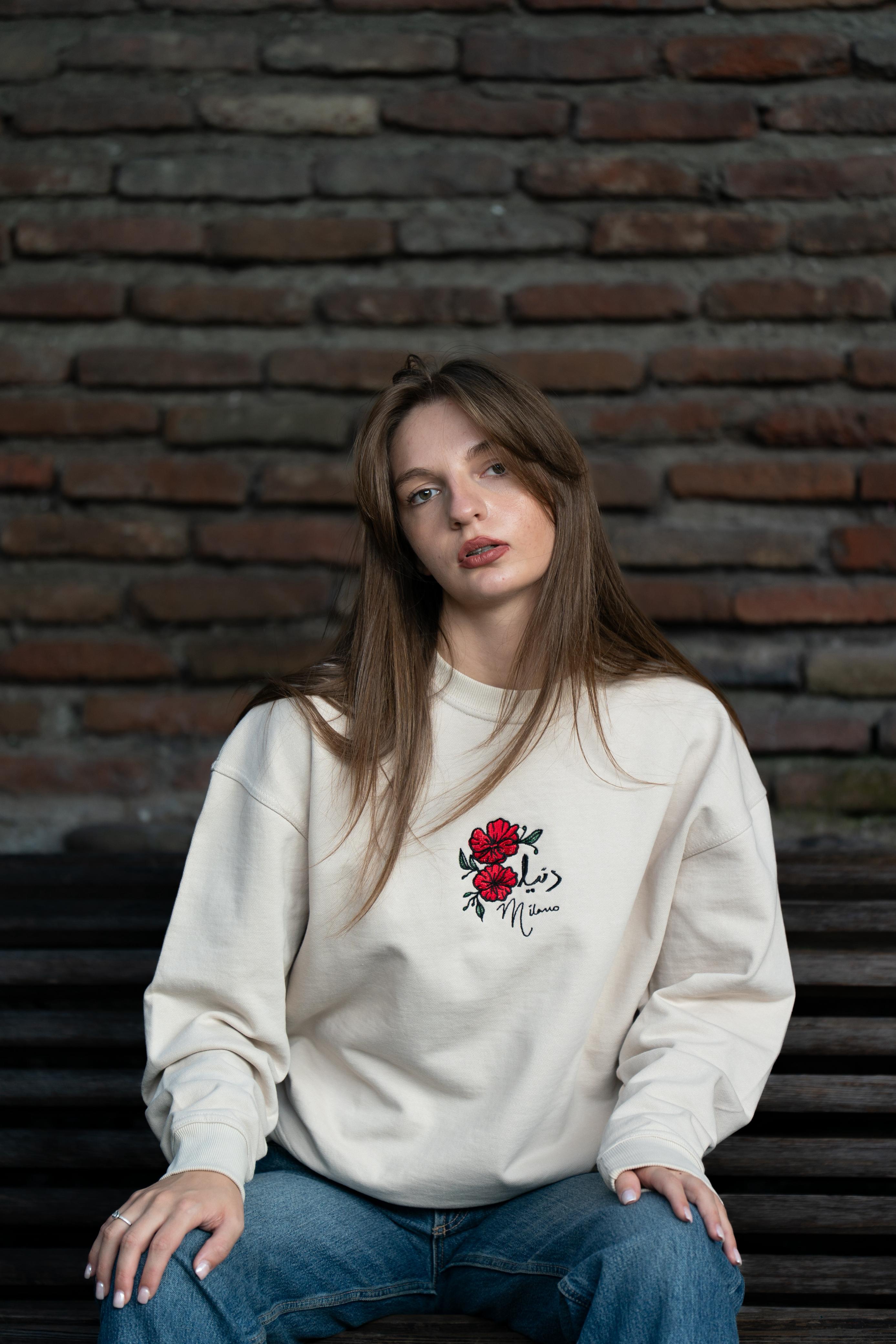 Beige - Luxe Embroidered Sweatshirt