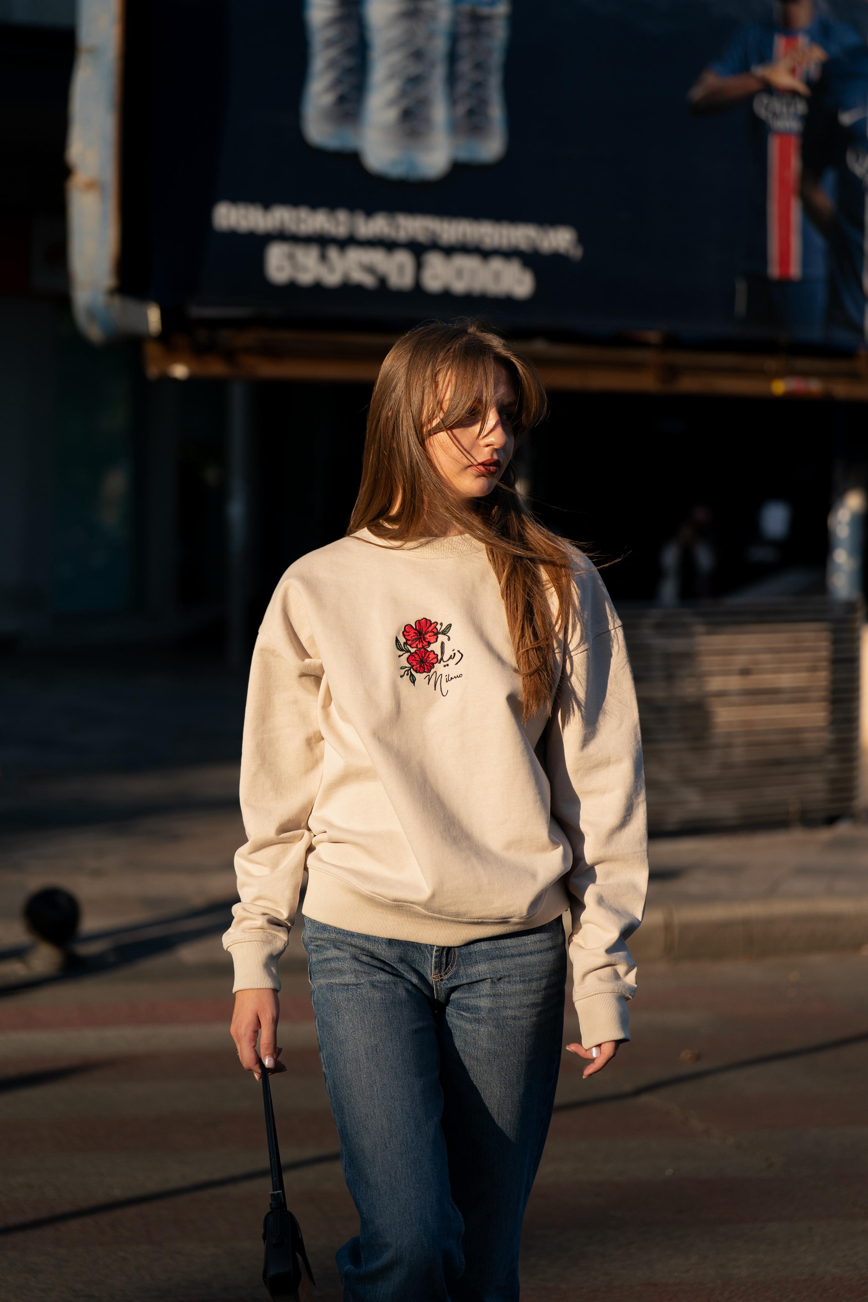 Beige - Luxe Embroidered Sweatshirt