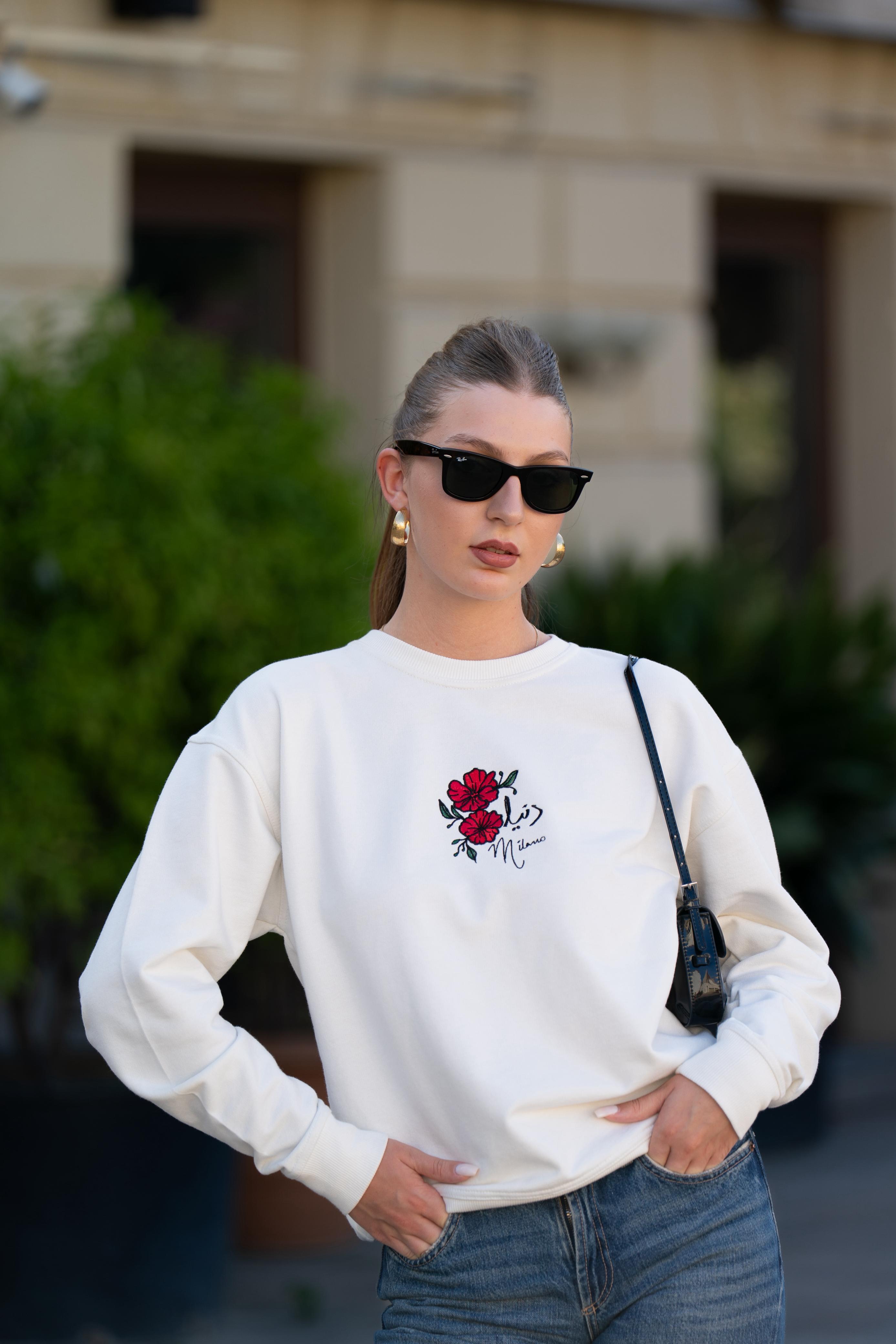 White - Luxe Embroidered Sweatshirt