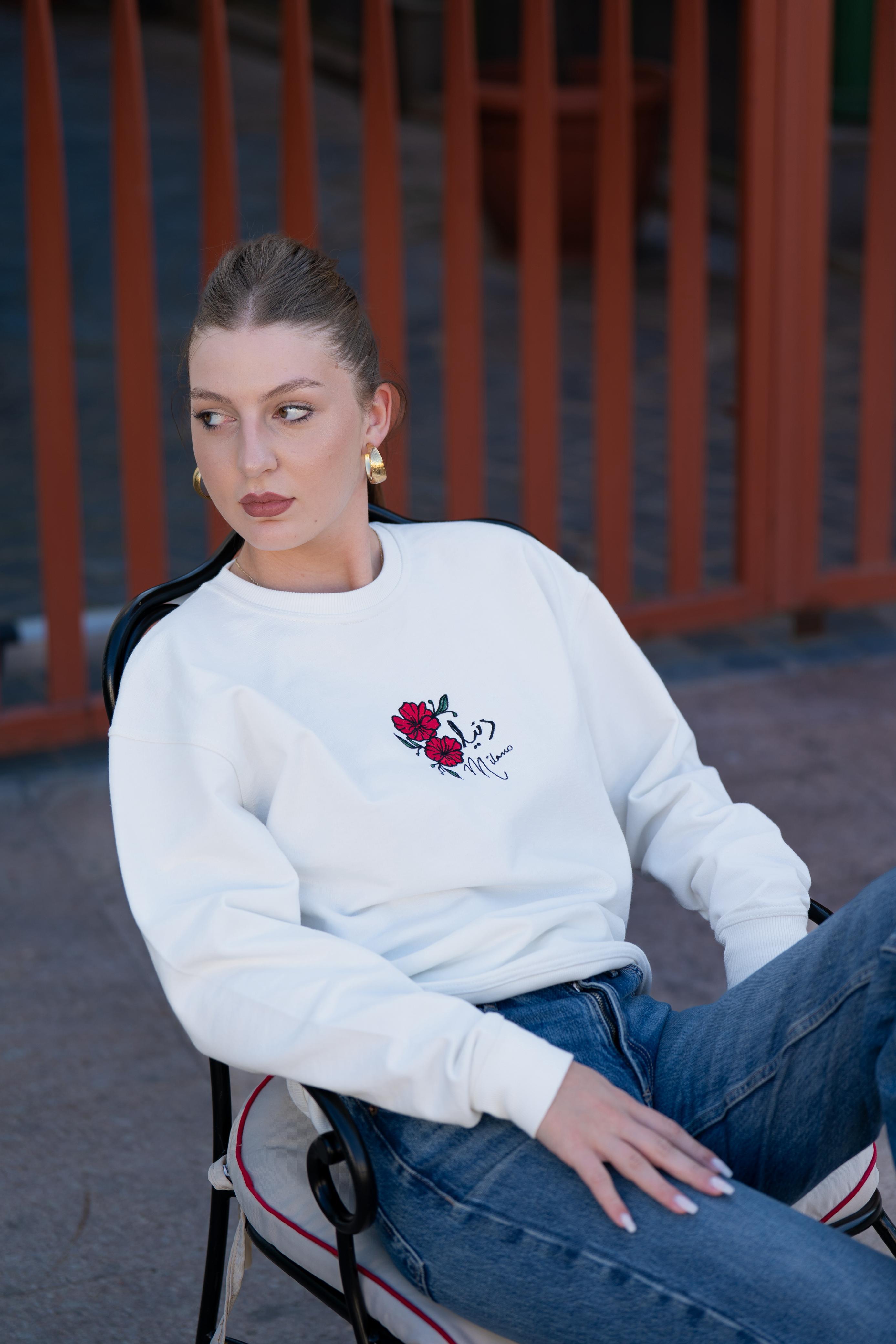 White - Luxe Embroidered Sweatshirt