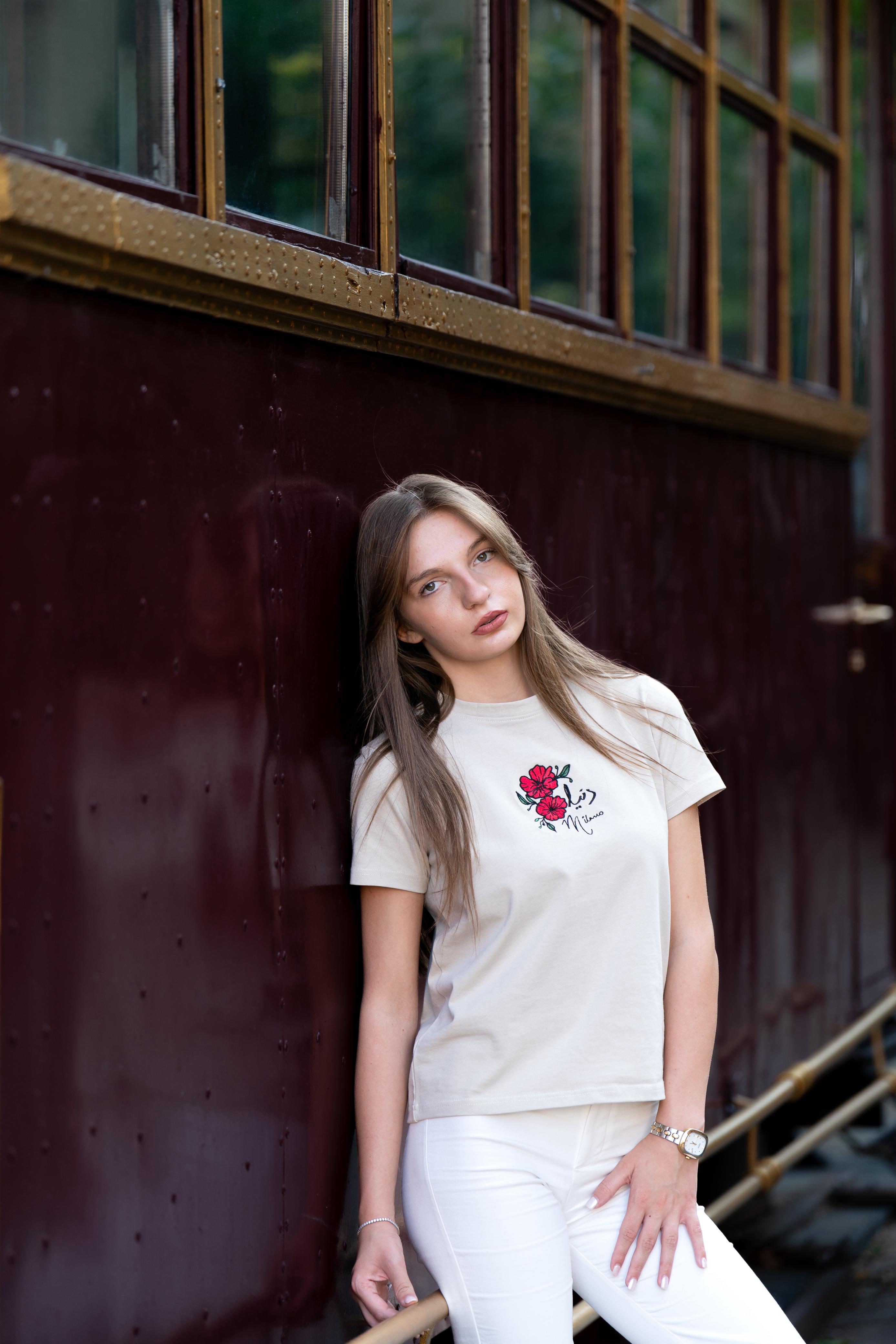Beige - Signature Embroidered Tee