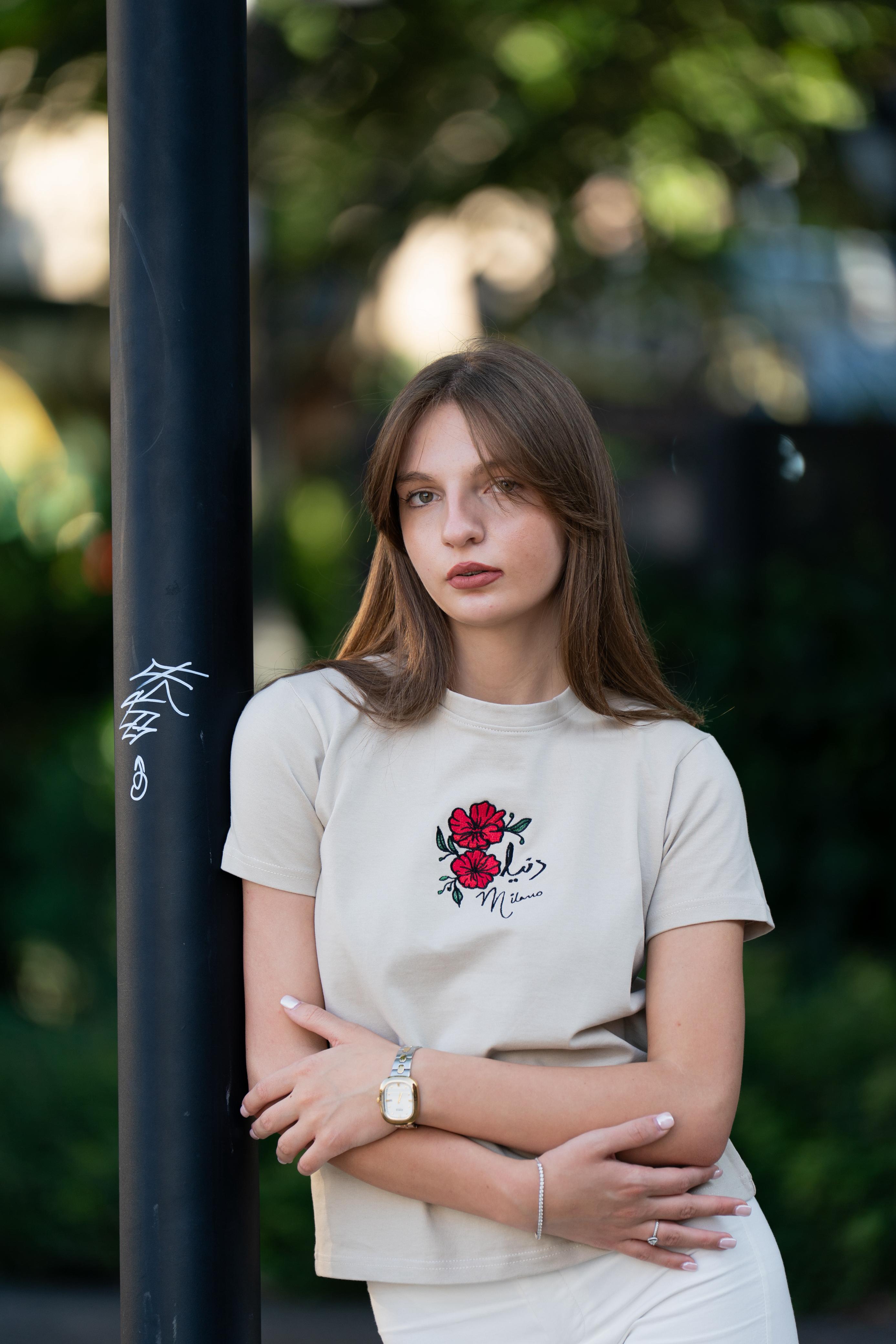 Beige - Signature Embroidered Tee