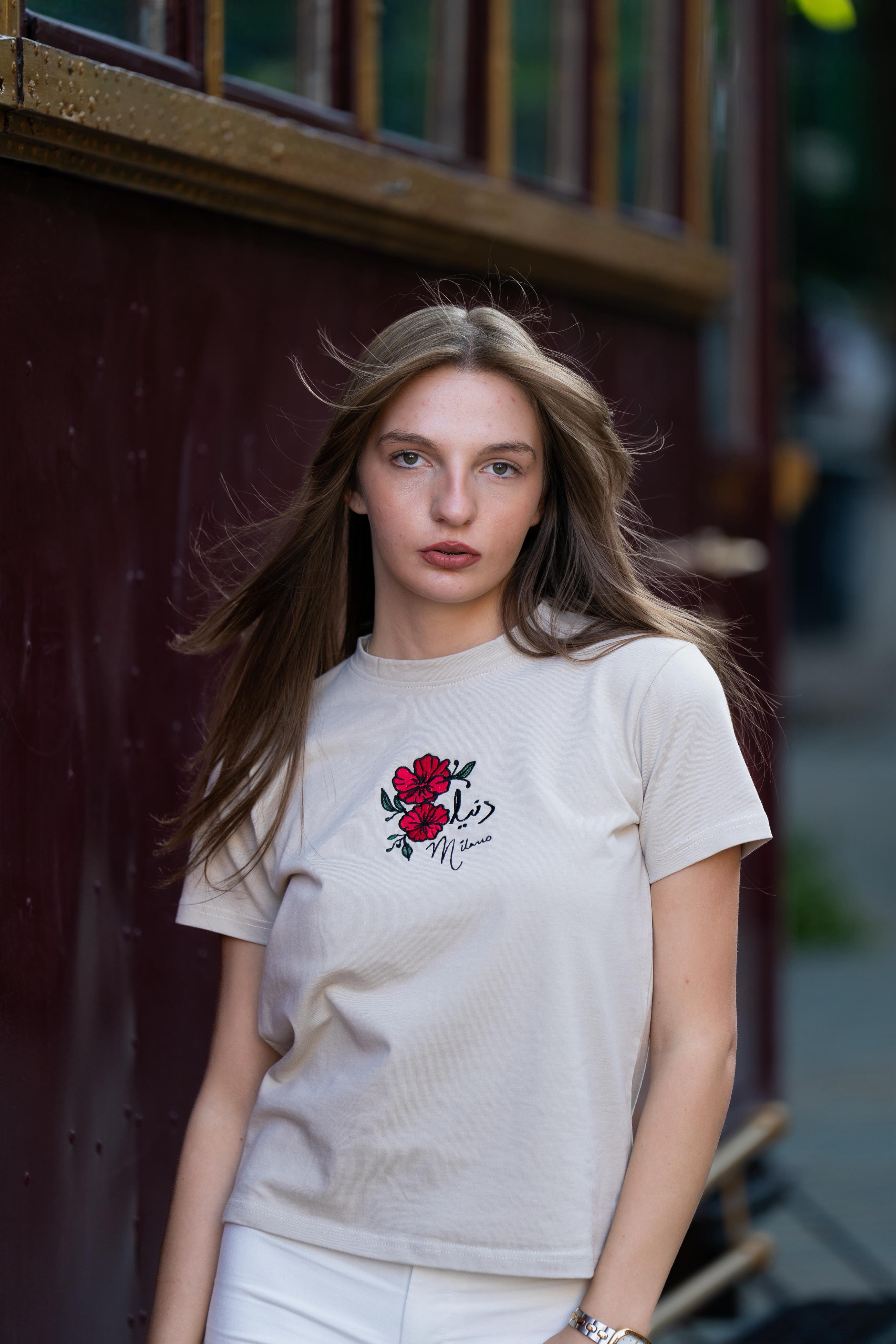 Beige - Signature Embroidered Tee
