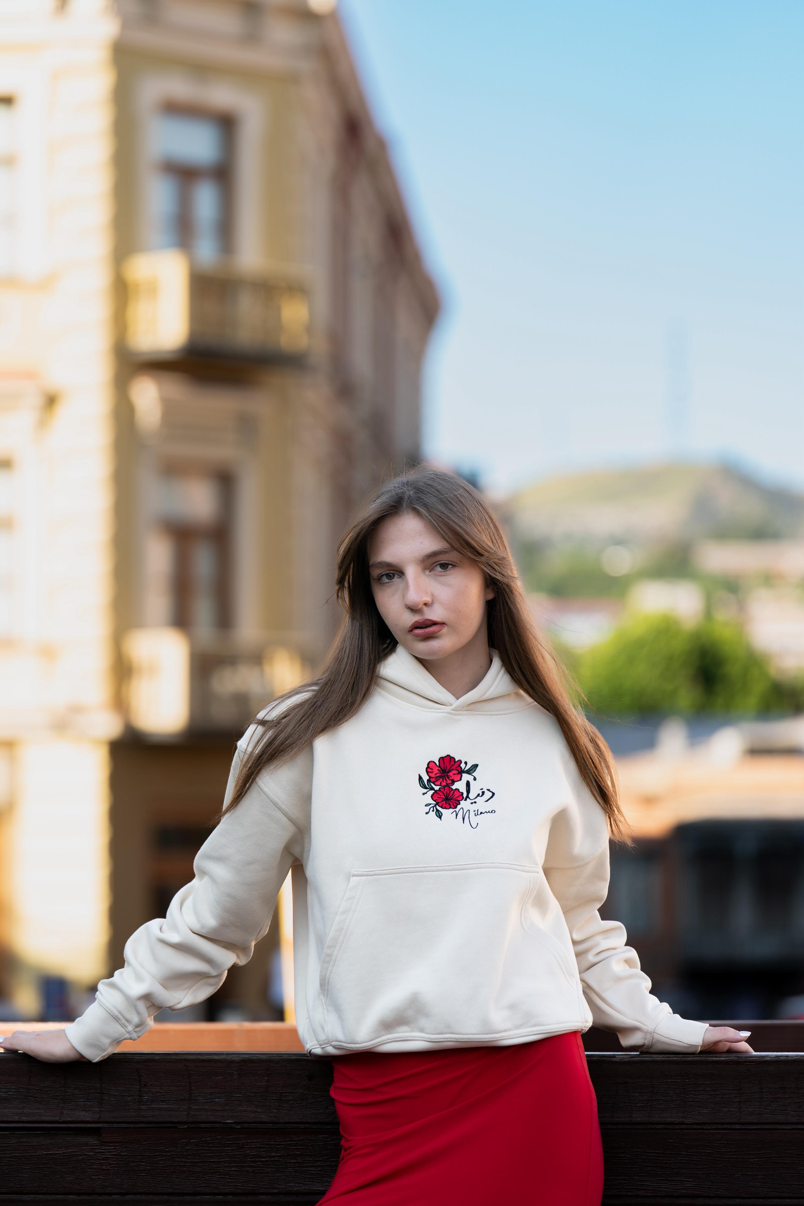 Beige - Oversized Embroidered Hoodie