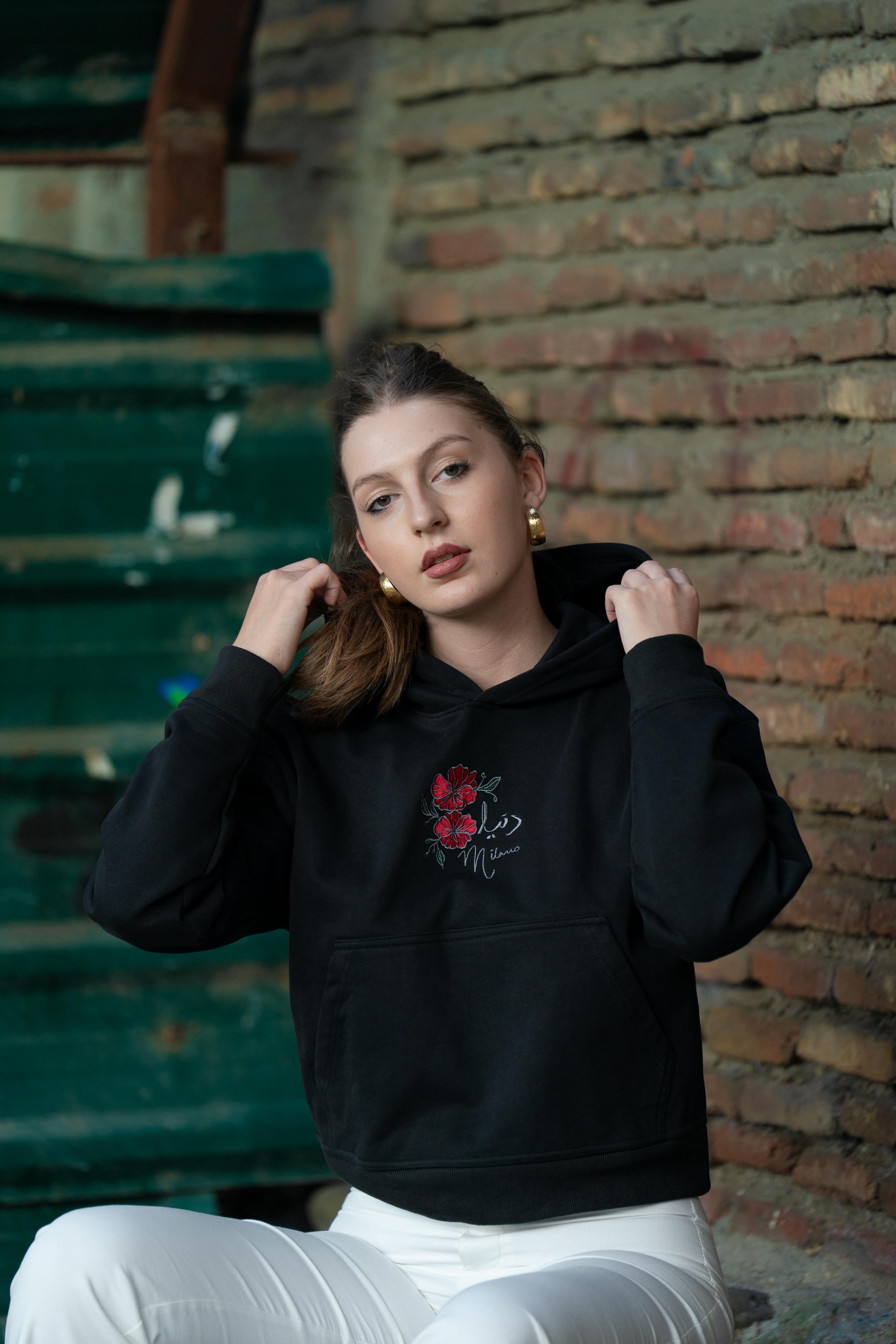 Black - Oversized Embroidered Hoodie