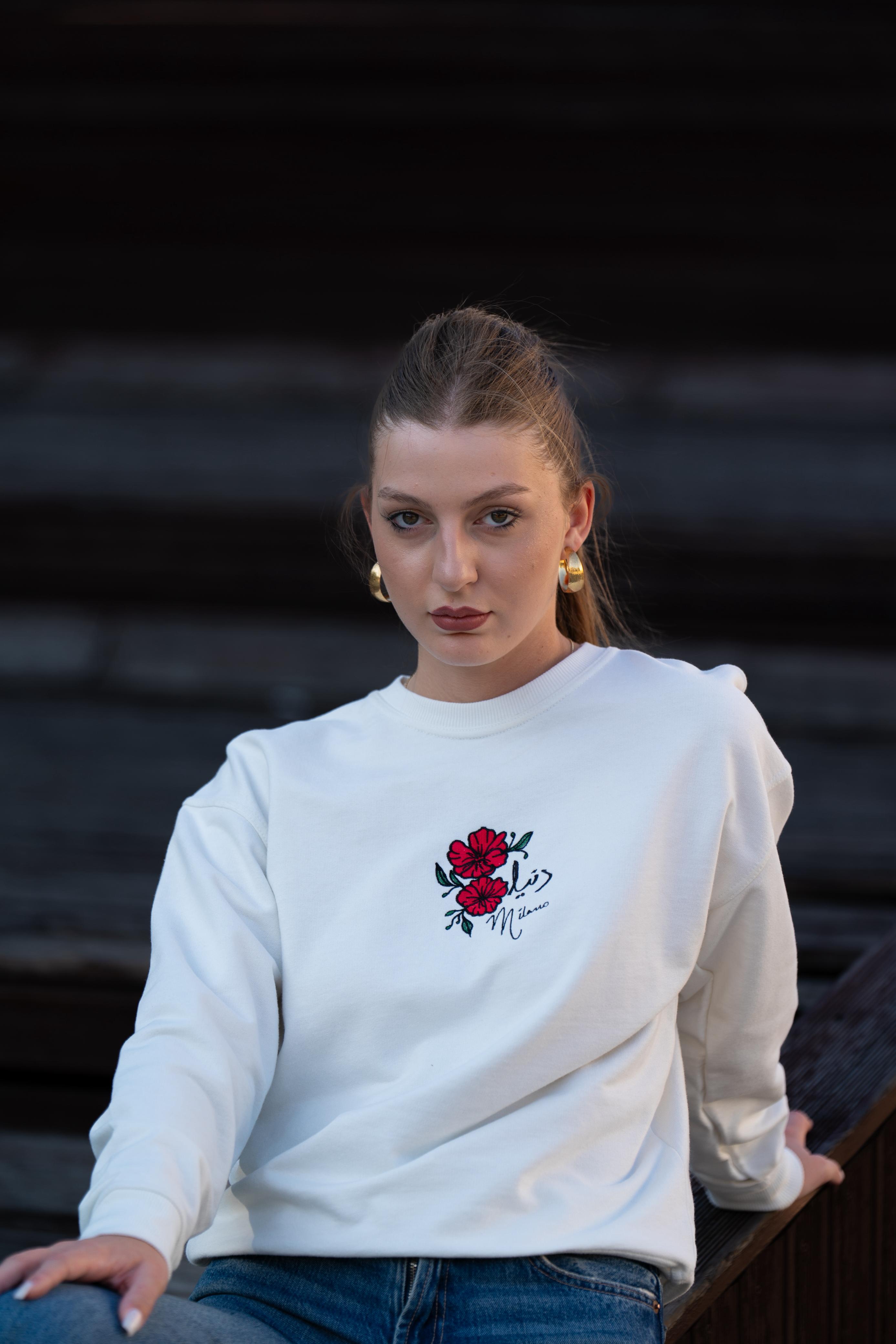 White - Luxe Embroidered Sweatshirt