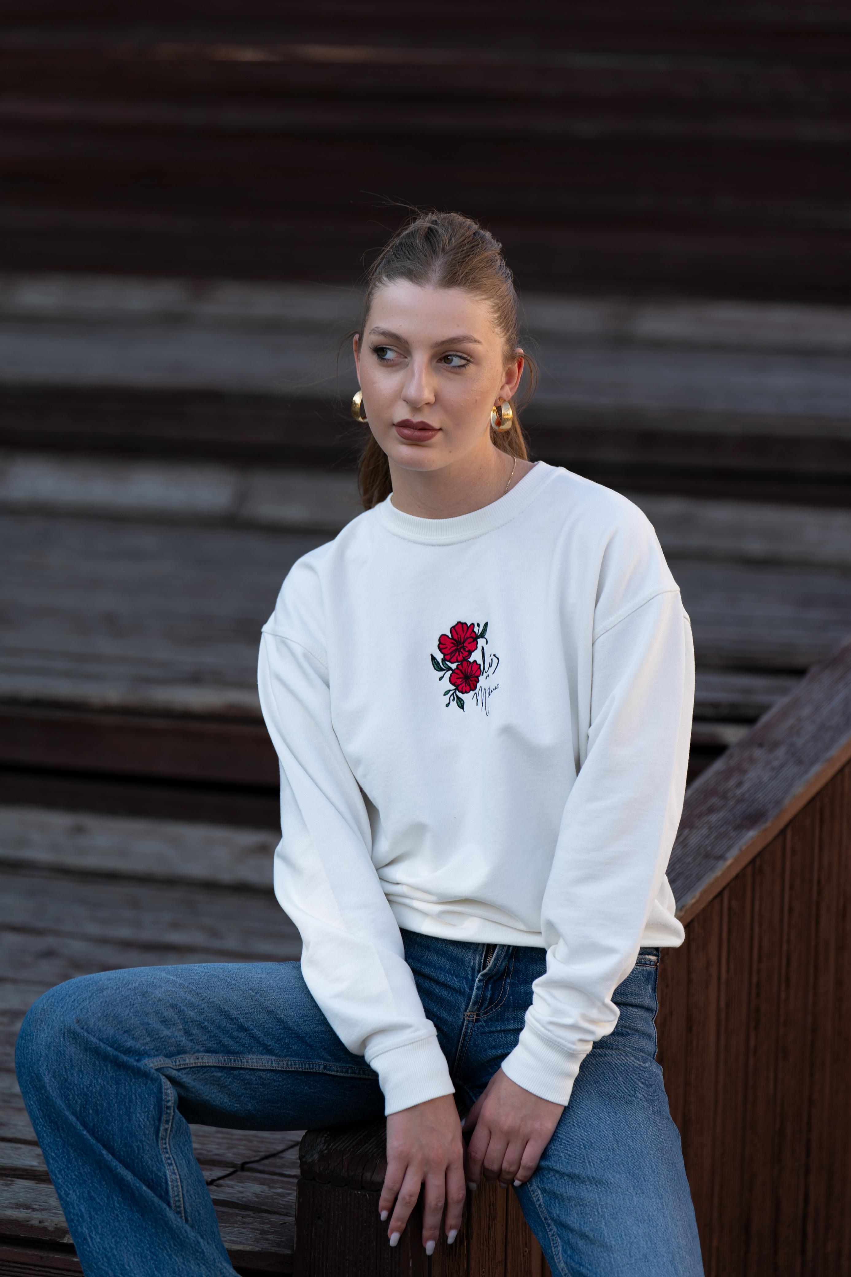White - Luxe Embroidered Sweatshirt