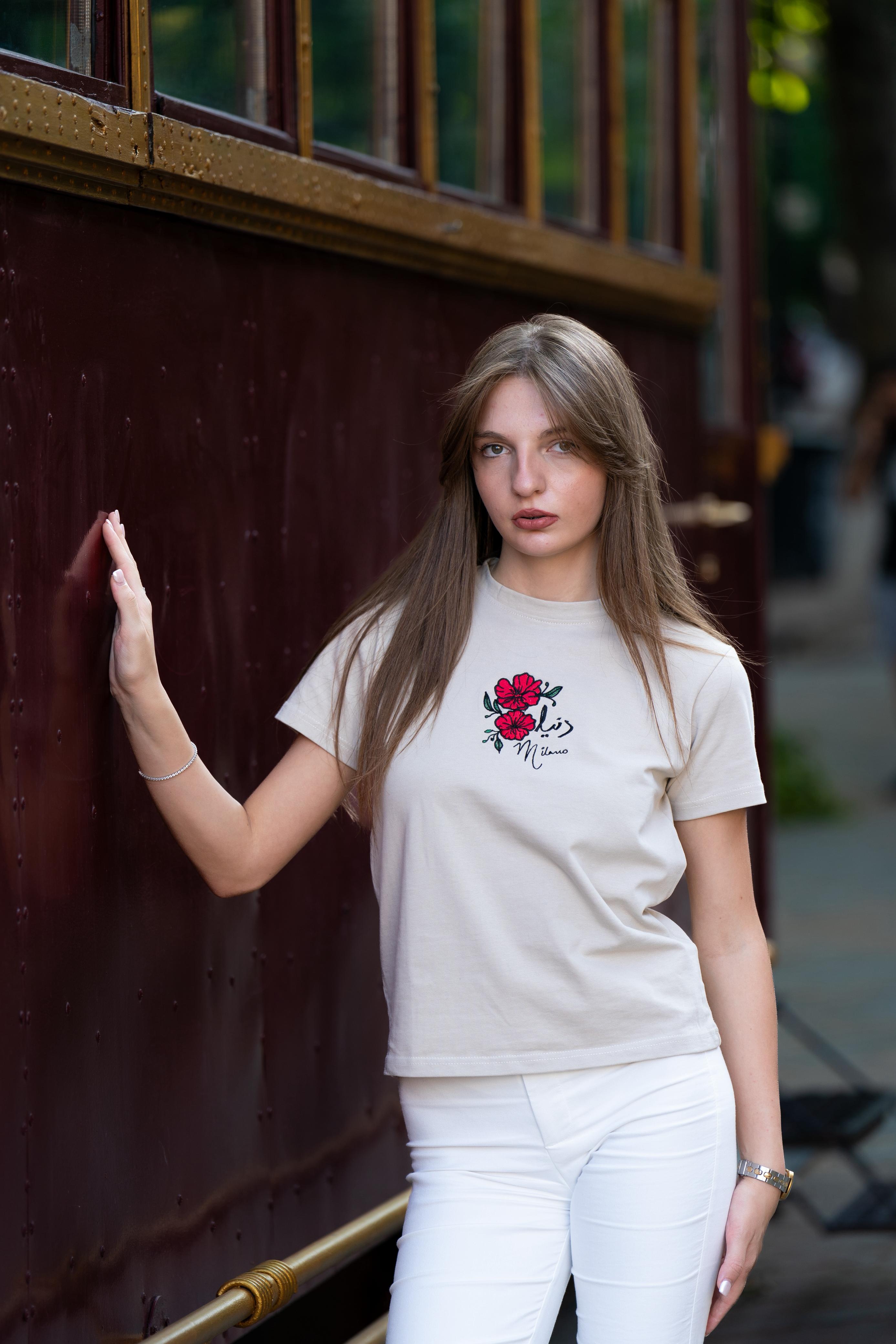 Beige - Signature Embroidered Tee
